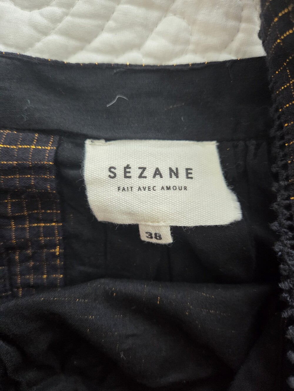 Sezane Sleeveless Checkered Square-Neck Tank Top in Black And Gold